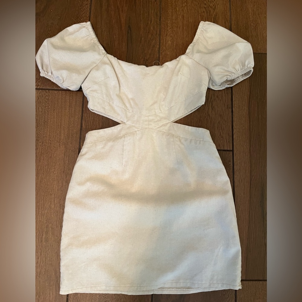 XSMALL Beige Cutout Linen Mini Dress